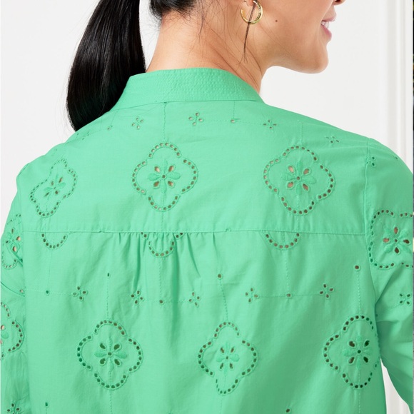 Talbots Floral Embroidered Eyelet Top Neptune Green MP - Picture 4 of 12